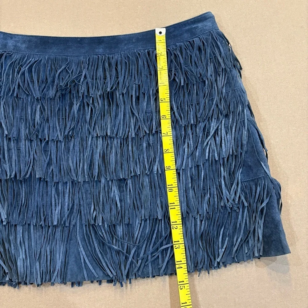 Michael Kors Leather Fringe Boho Mini Skirt Blue Size 2